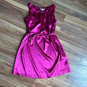 Hot Pink Satin dress with matching belt